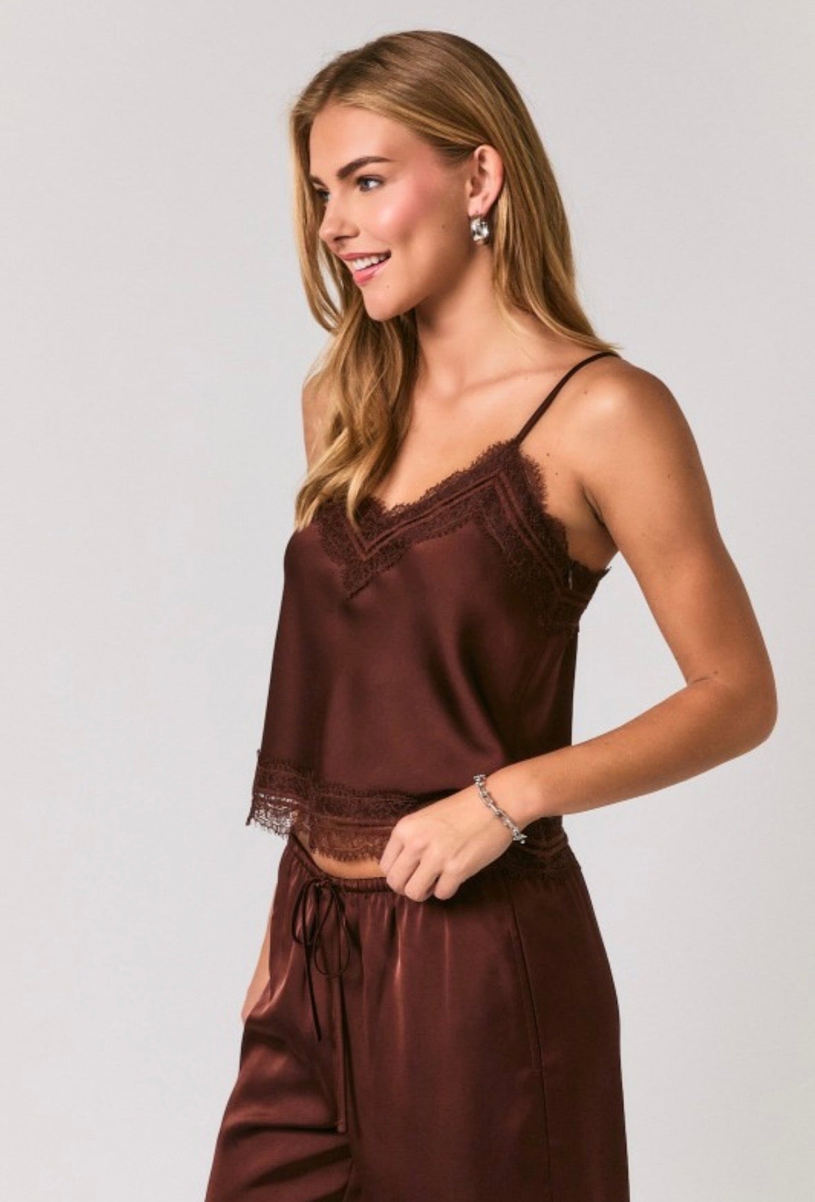 Brown Satin & Lace Cami