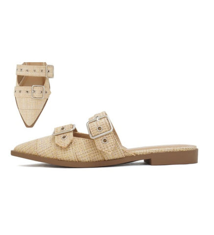 Raffia Buckle Mule