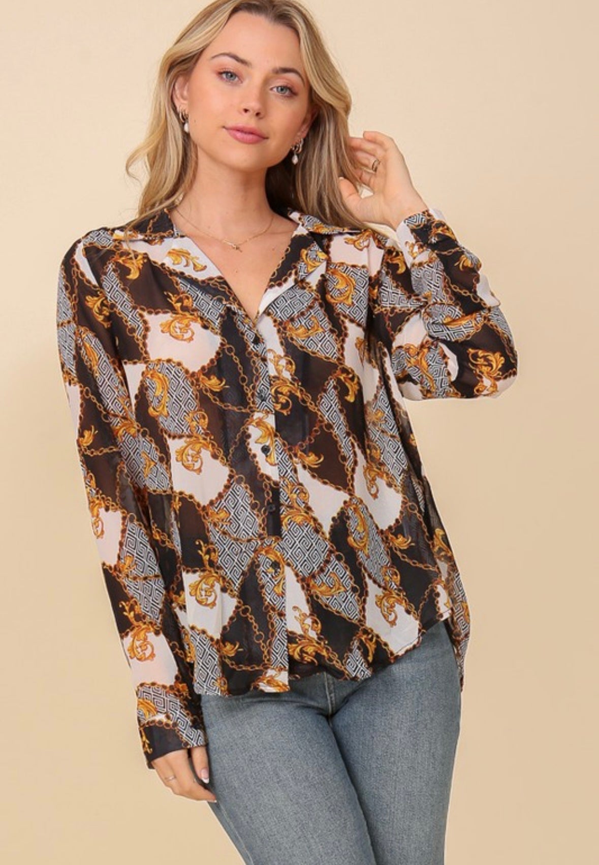 Black Sheer Chainlink Button Down