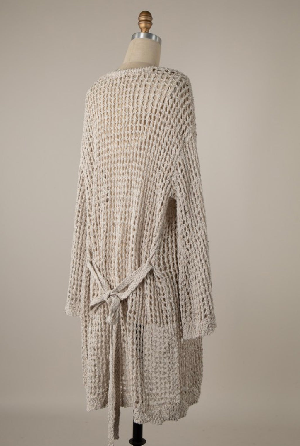 Oatmeal Crochet Belted Cardigan
