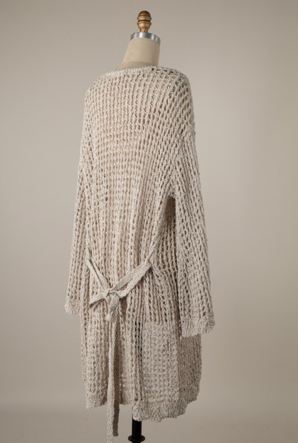 Oatmeal Crochet Belted Cardigan