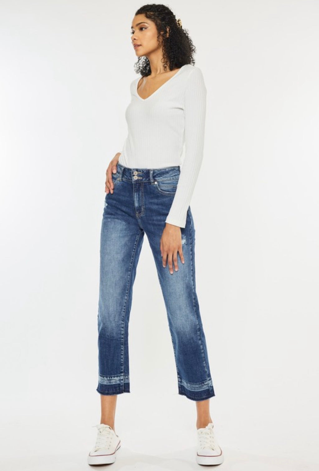 High Rise Cropped Release Hem Jeans