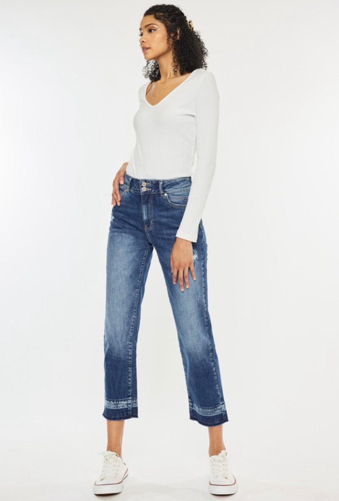 High Rise Cropped Release Hem Jeans