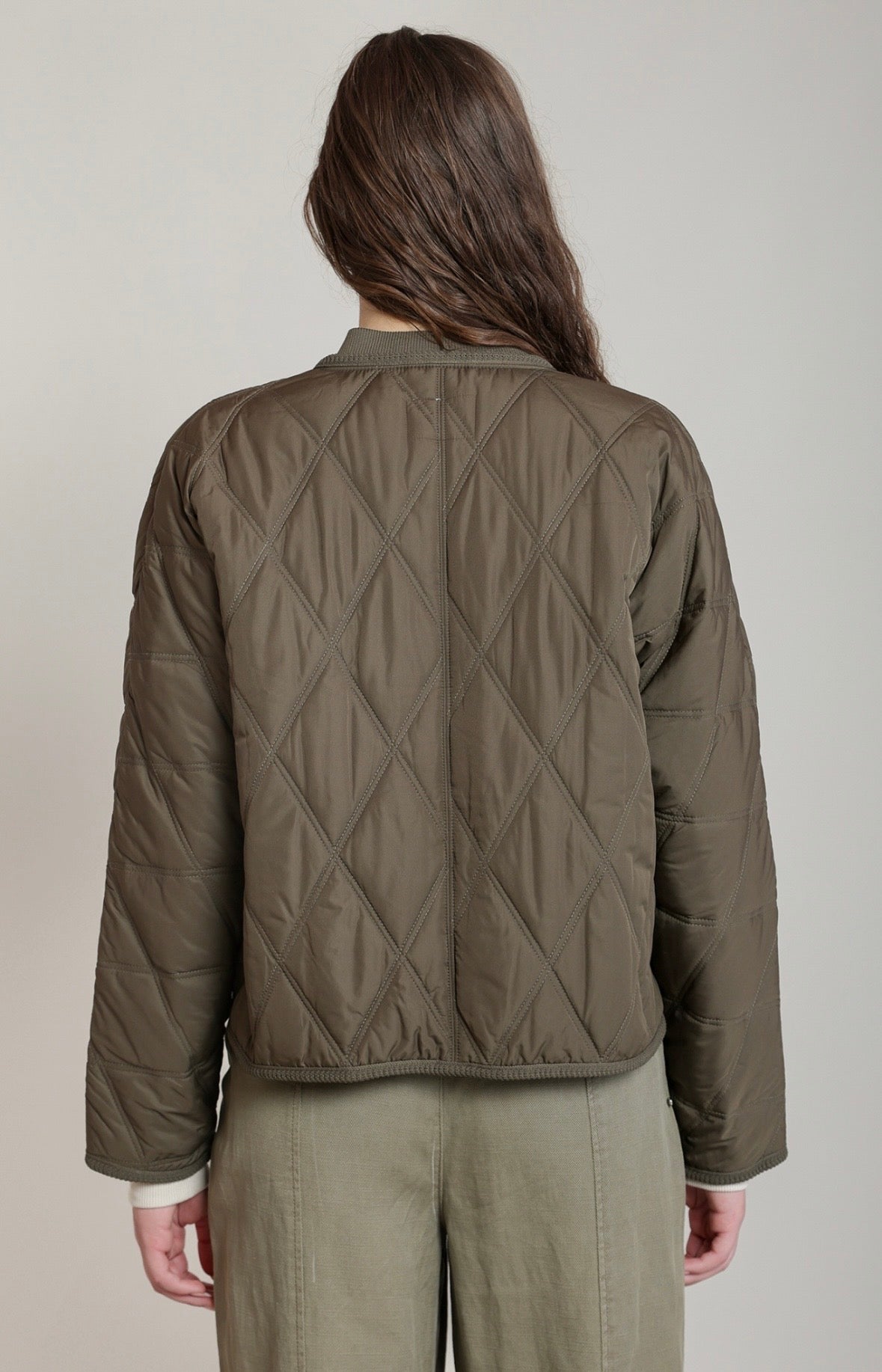 Dark Khaki Green Quilted Jacket