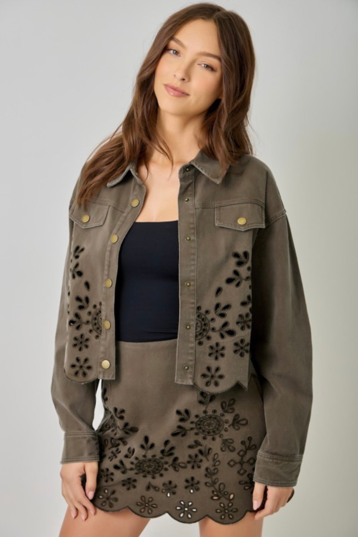 Chocolate Eyelet Denim Jacket