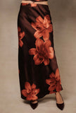 Brown Floral Satin Skirt
