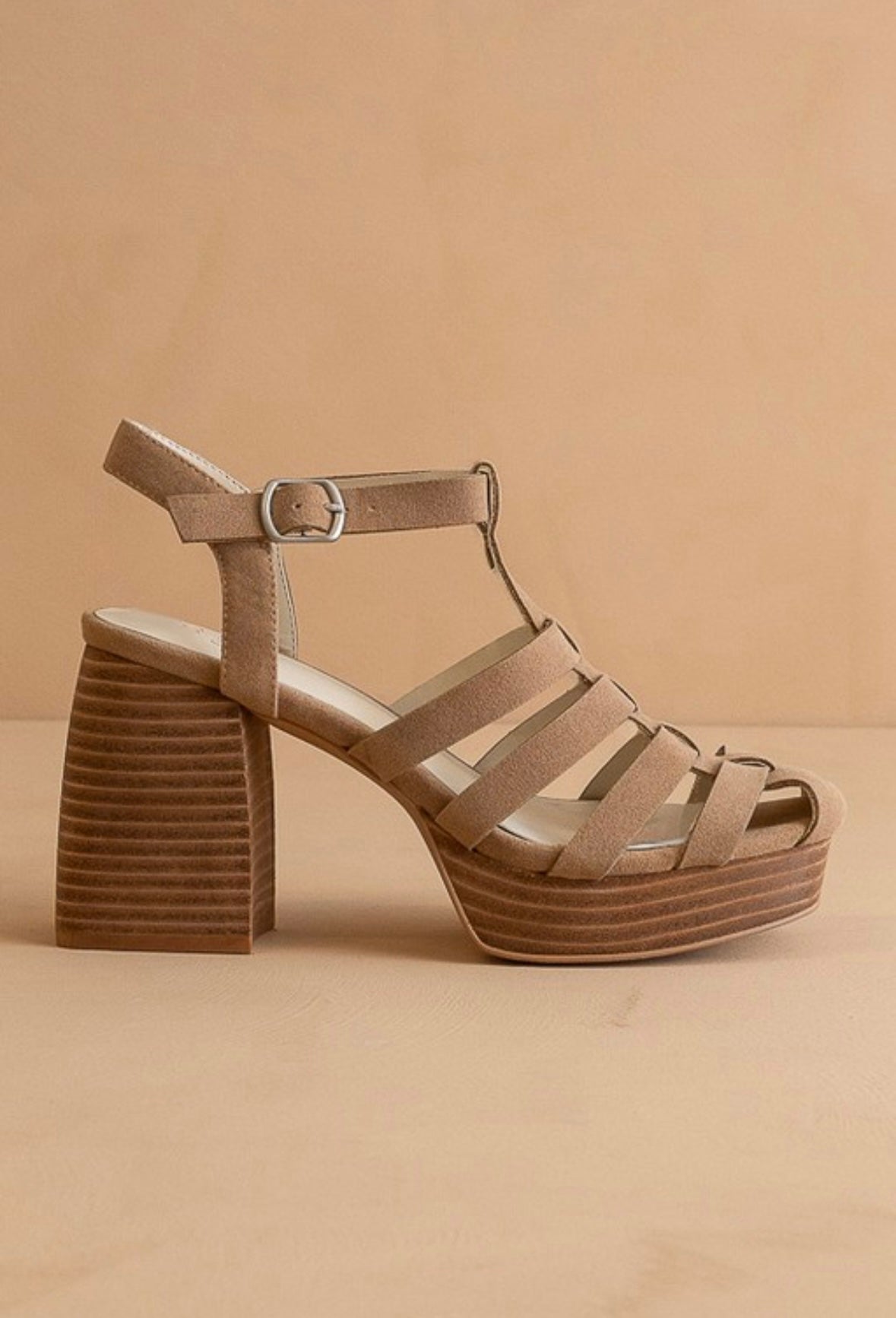 Khaki Hailee Gladiator Platform Heels