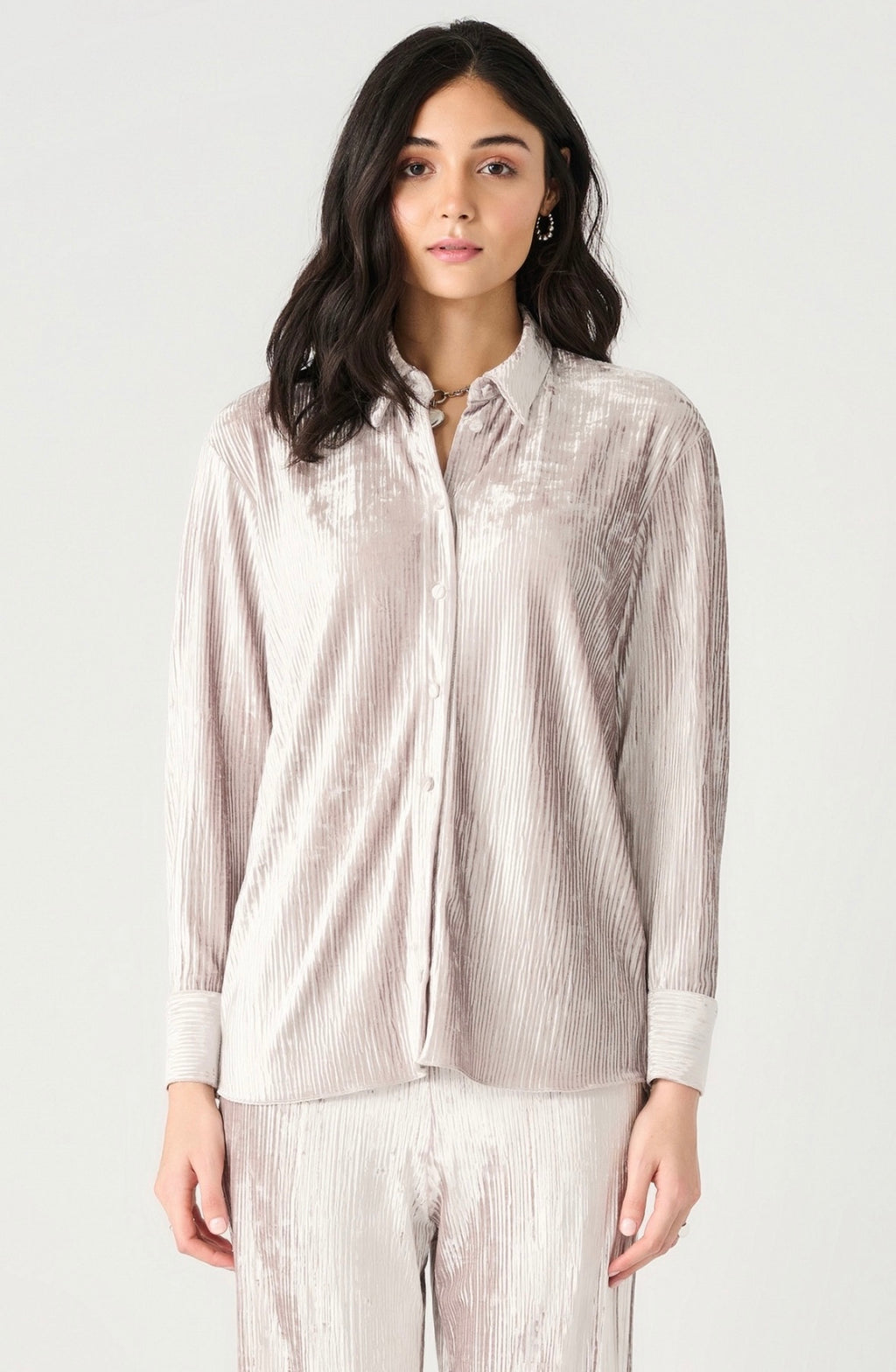 Champagne Textured Velvet Button Down