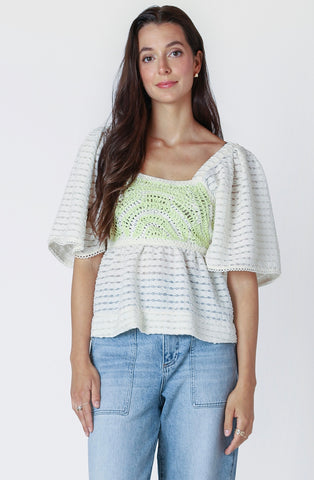 Ivory Lime Crochet Lace Peplum Top