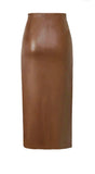 Camel Vegan Leather Midi Skirt