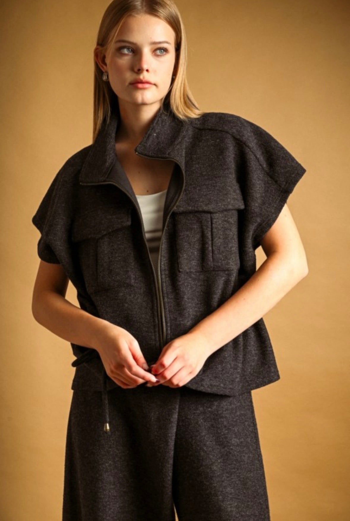 Charcoal Collard Vest