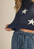 Navy Star Crochet Sweater