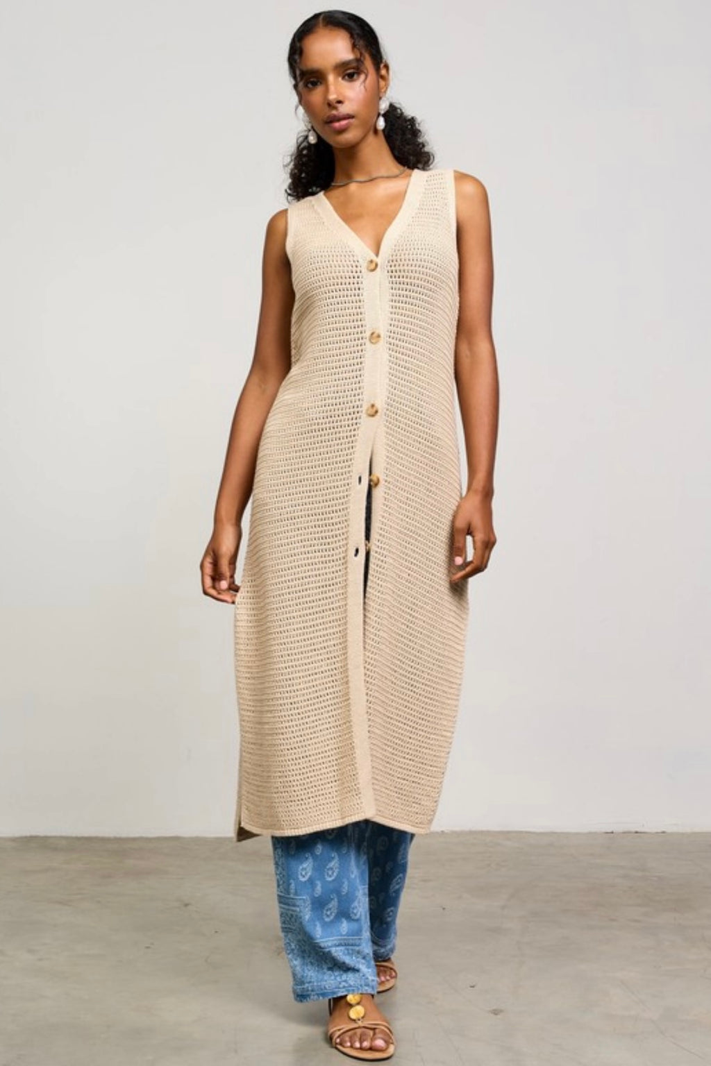 Cream Crochet Duster Vest