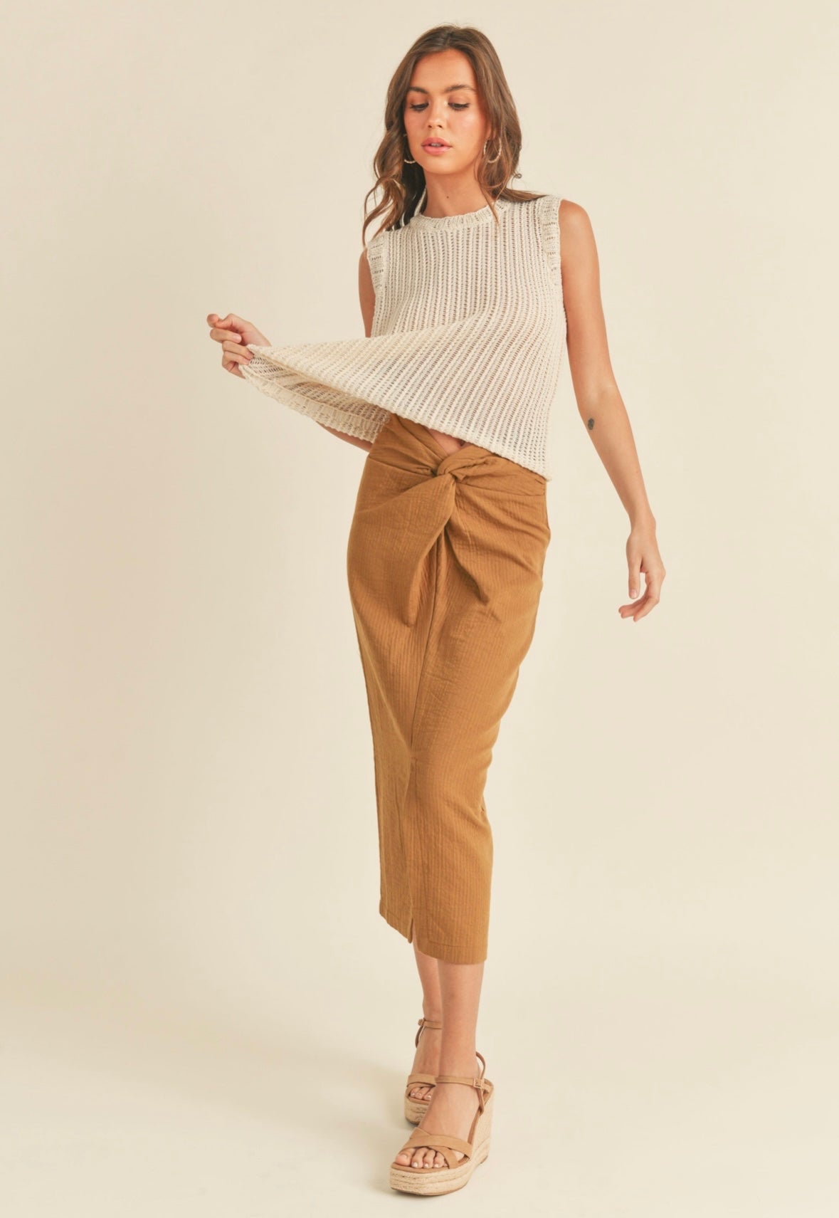 Camel Twisted Skirt
