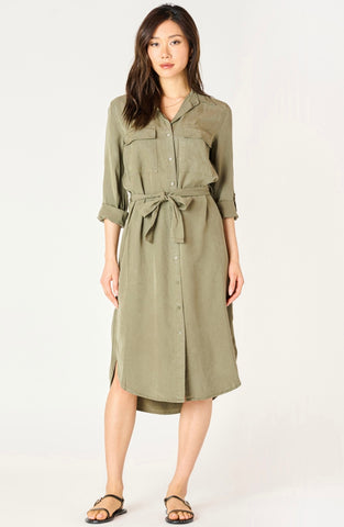 Olive Belted Utility Midi Dress