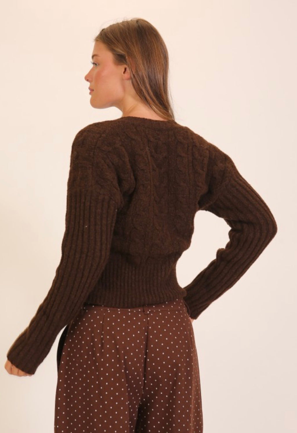 Brown Deep V Sweater
