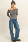 Grey Off The Shoulder Ribbed Top