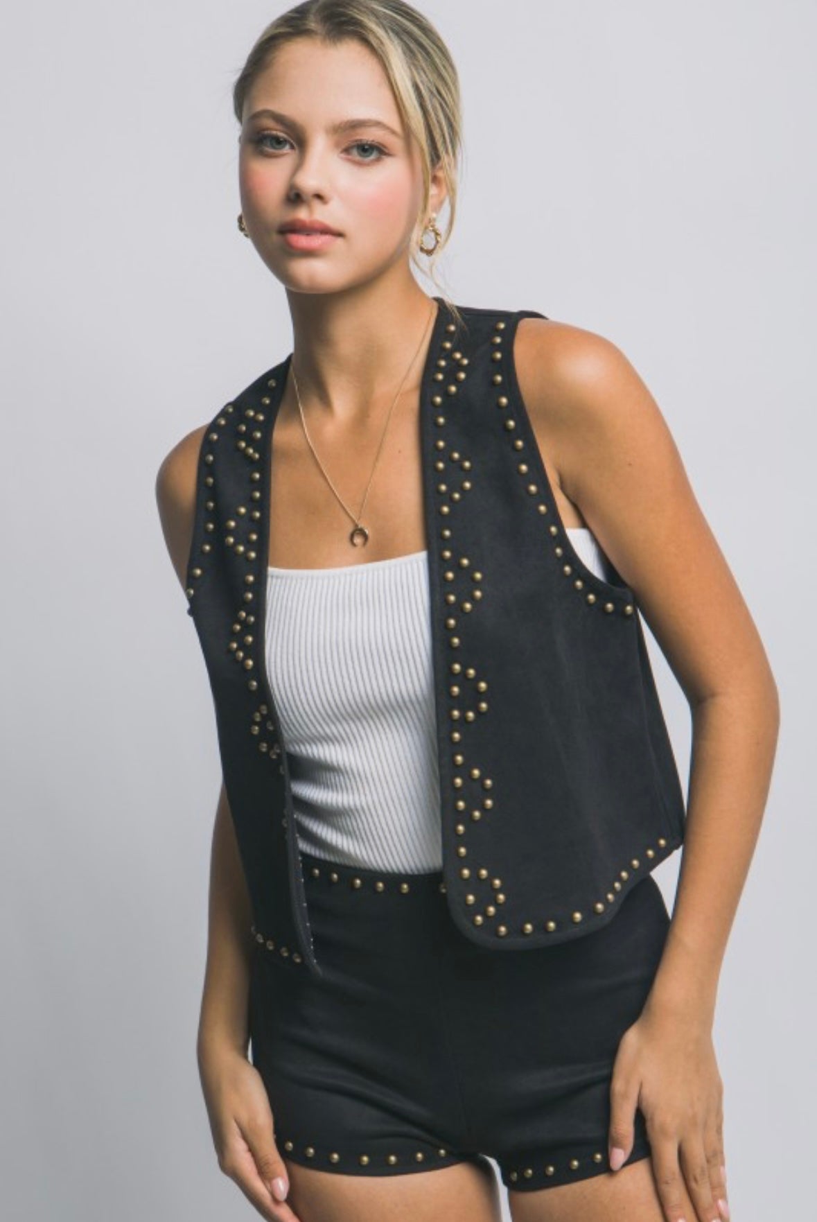 Black Suede Studded Vest