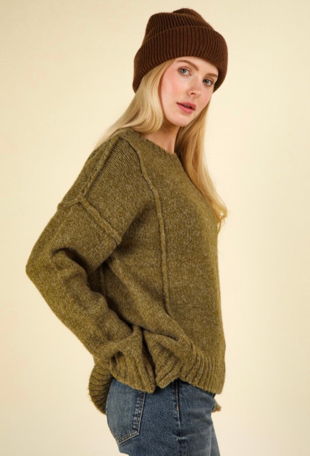 Olive Reverse Stitch Sweater