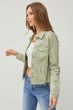 Sage Distressed Denim Jacket
