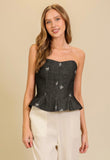 Black Denim Bow Bustier Top