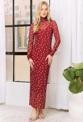 Red Sheer Polka Dot Dress