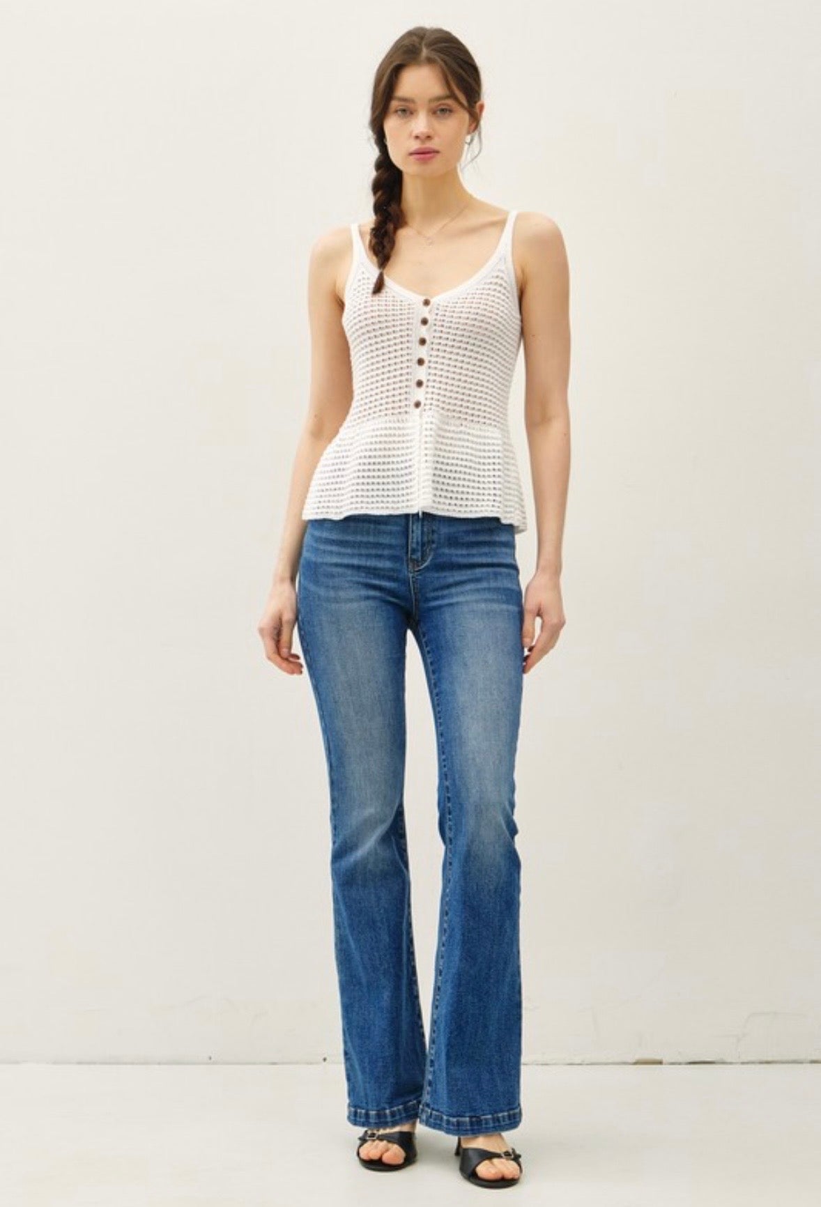 Cream Crochet Peplum Tank