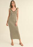 Olive Check Crochet Maxi Dress