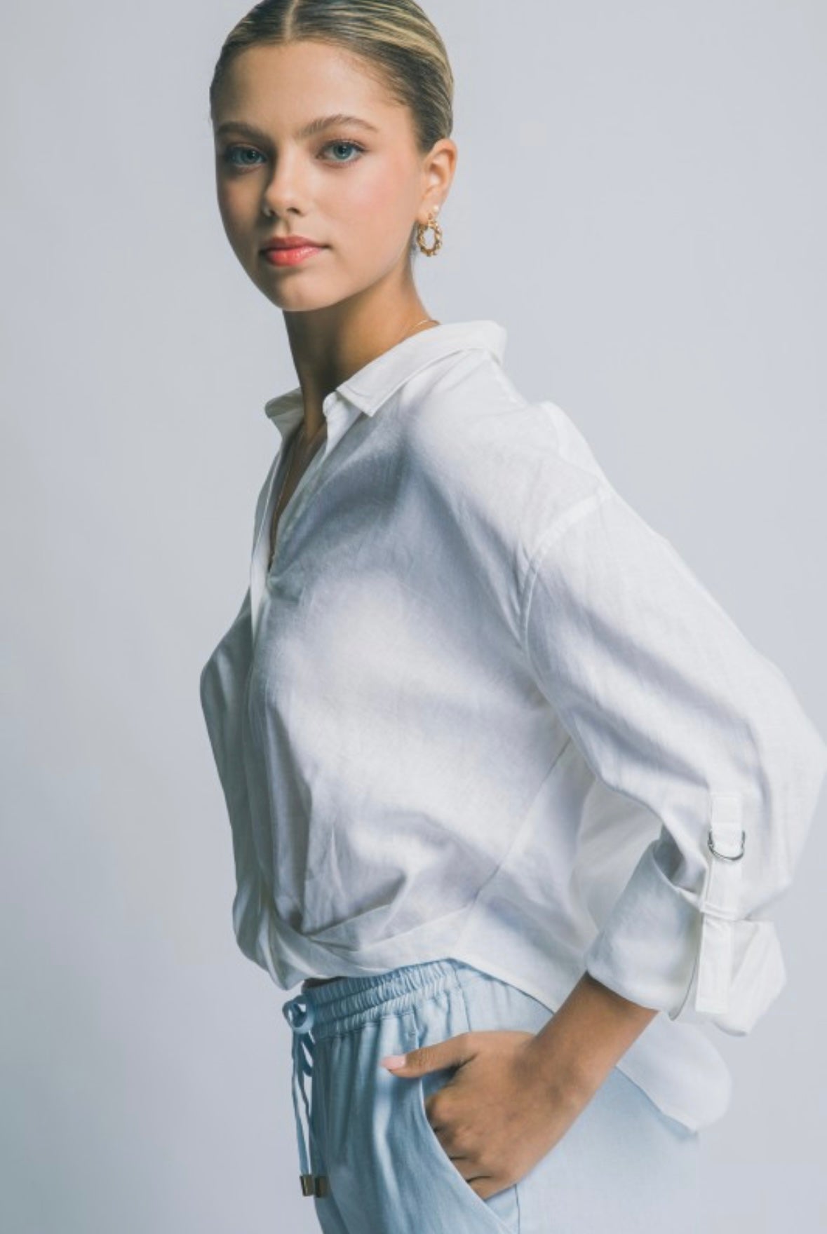 White Linen Twist Shirt