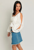 White Cold Shoulder Basket Weave Crop Top