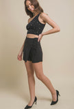 Black Linen Side Tie Skort