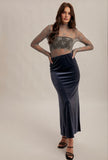 Sea Blue Velvet Midi Skirt
