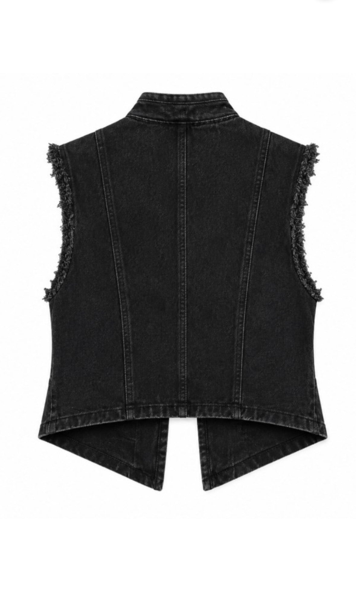 Black Denim Military Vest