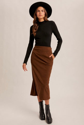 Coffee Textured Midi Skirt