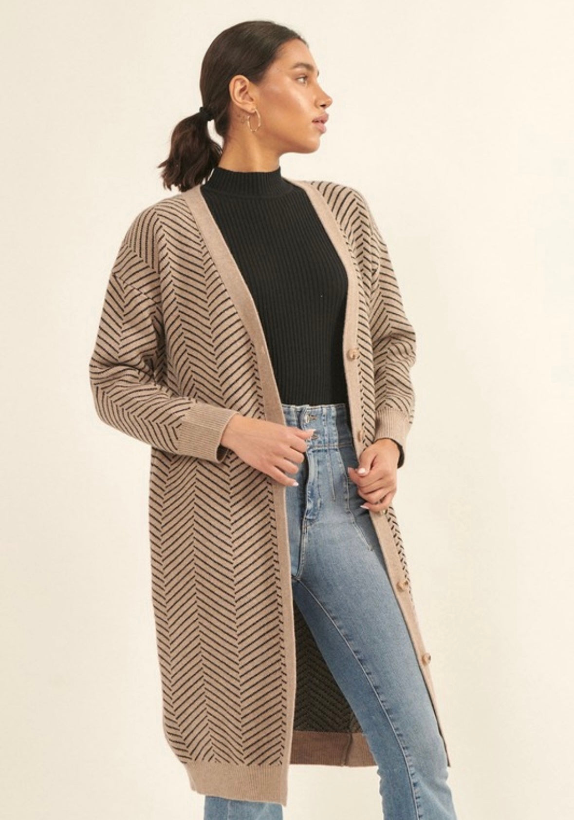 Taupe Chevron Duster Cardigan