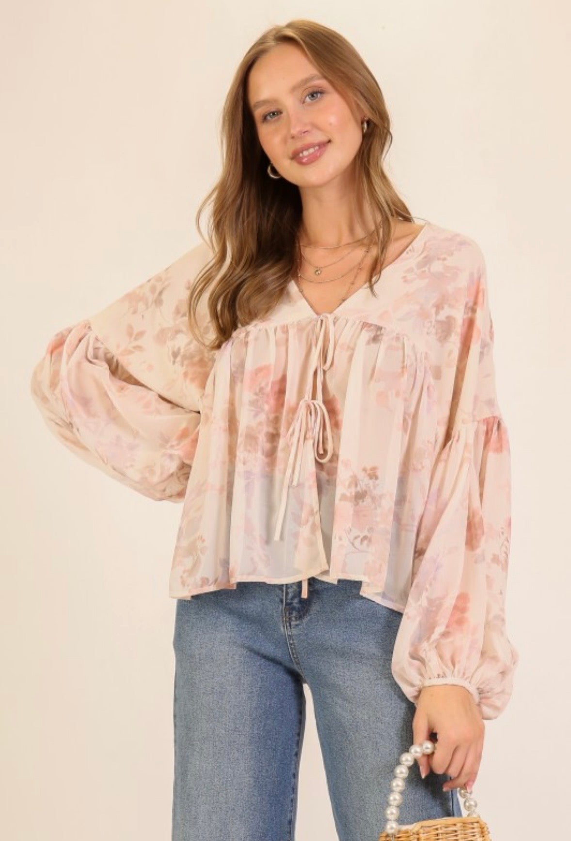 Cream Floral Peplum Top