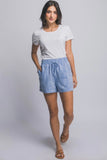 Light Blue Linen Drawstring Shorts