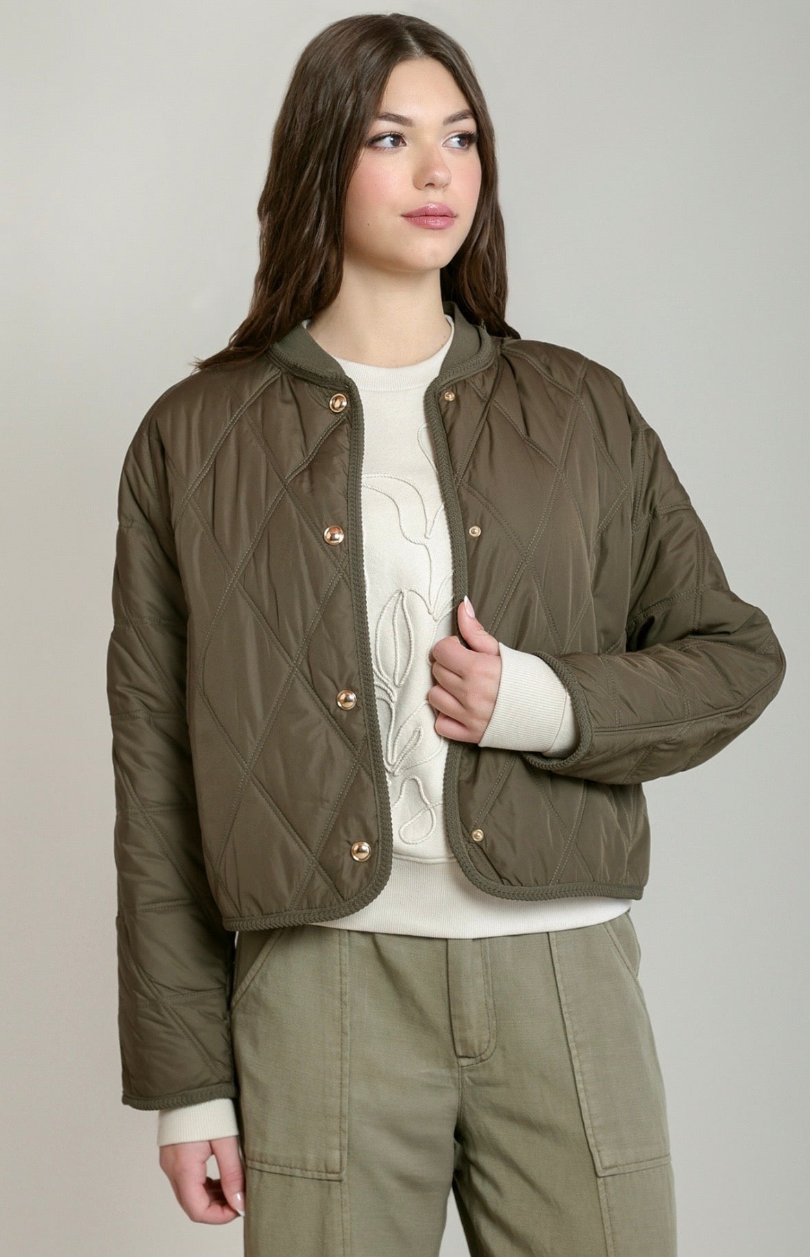 Dark Khaki Green Quilted Jacket