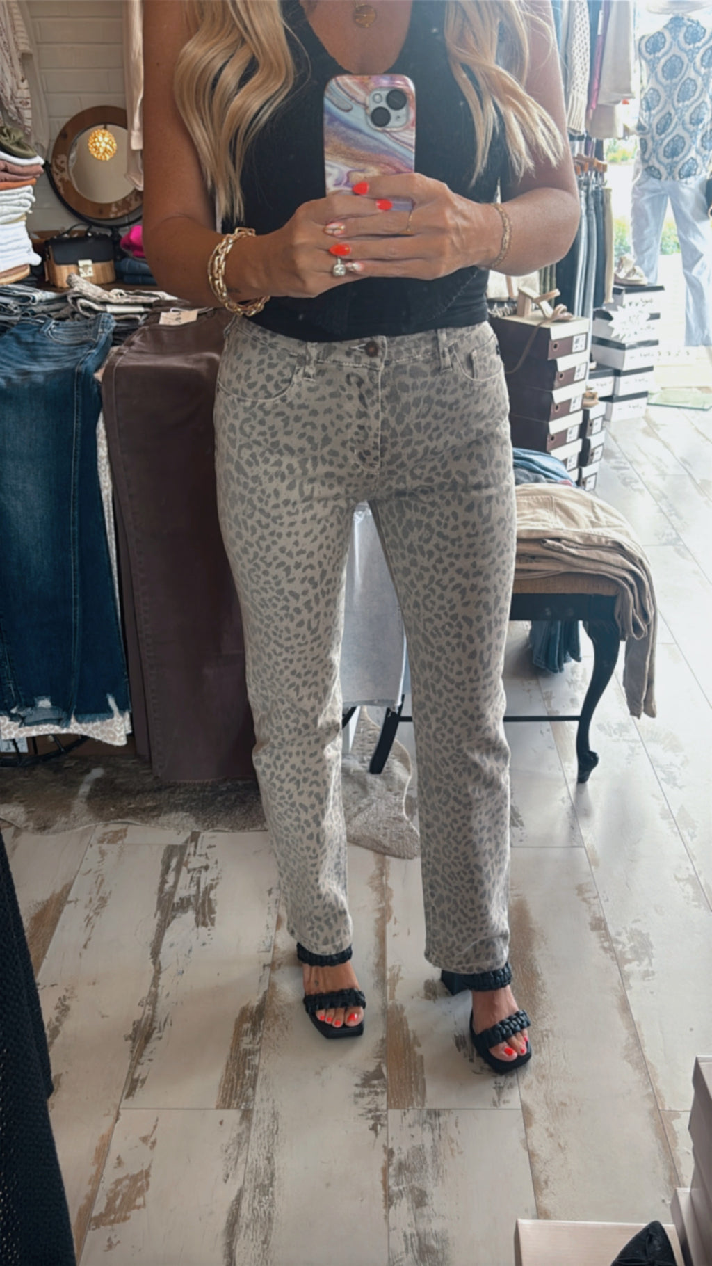 Kelsey Leopard Hi Rise Jeans