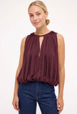 Wine V-Neck Bubble Blouse