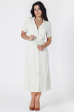 Cream Linen Belted Shirt Dress