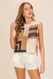 Navy Patchwork Crochet Top