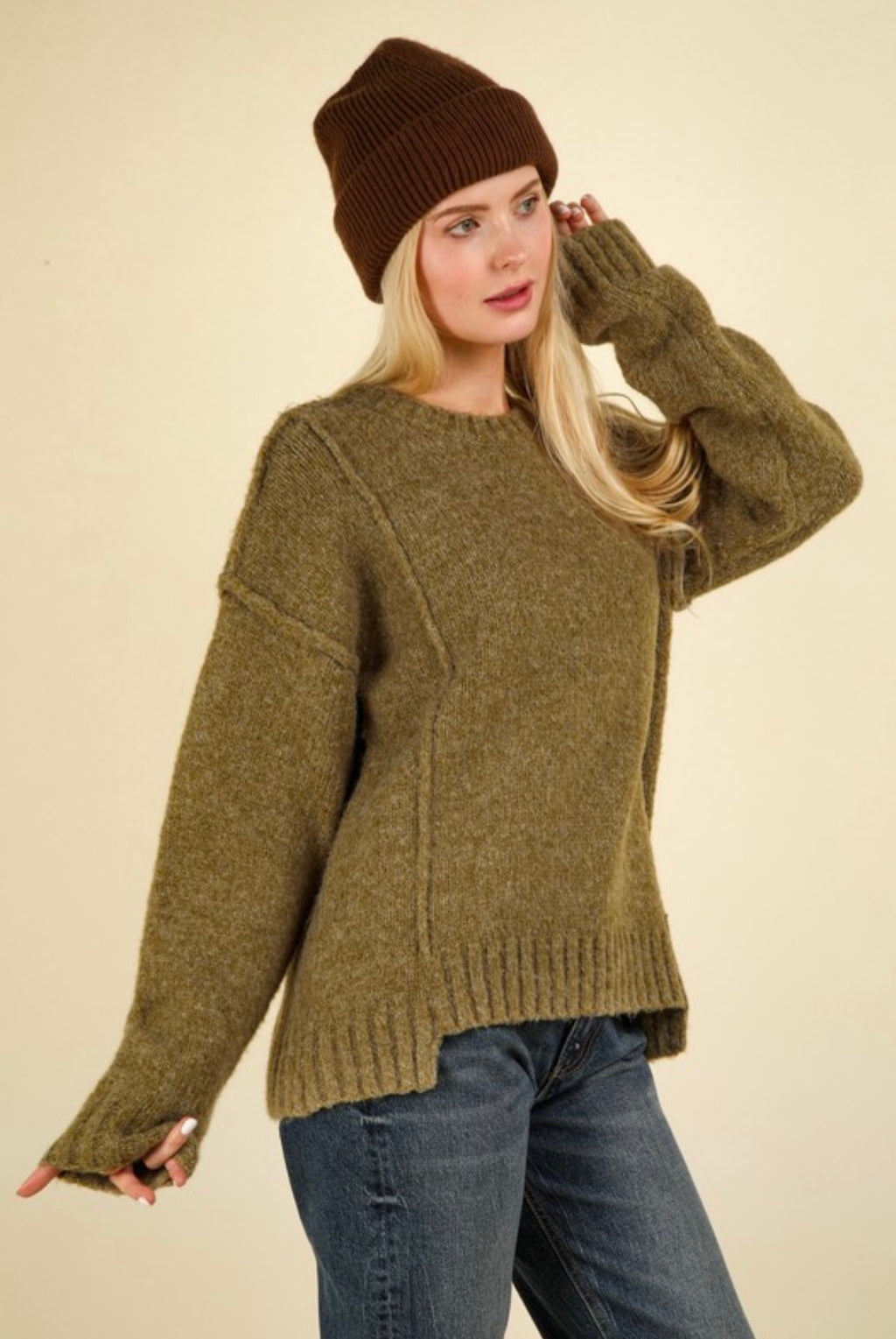 Olive Reverse Stitch Sweater