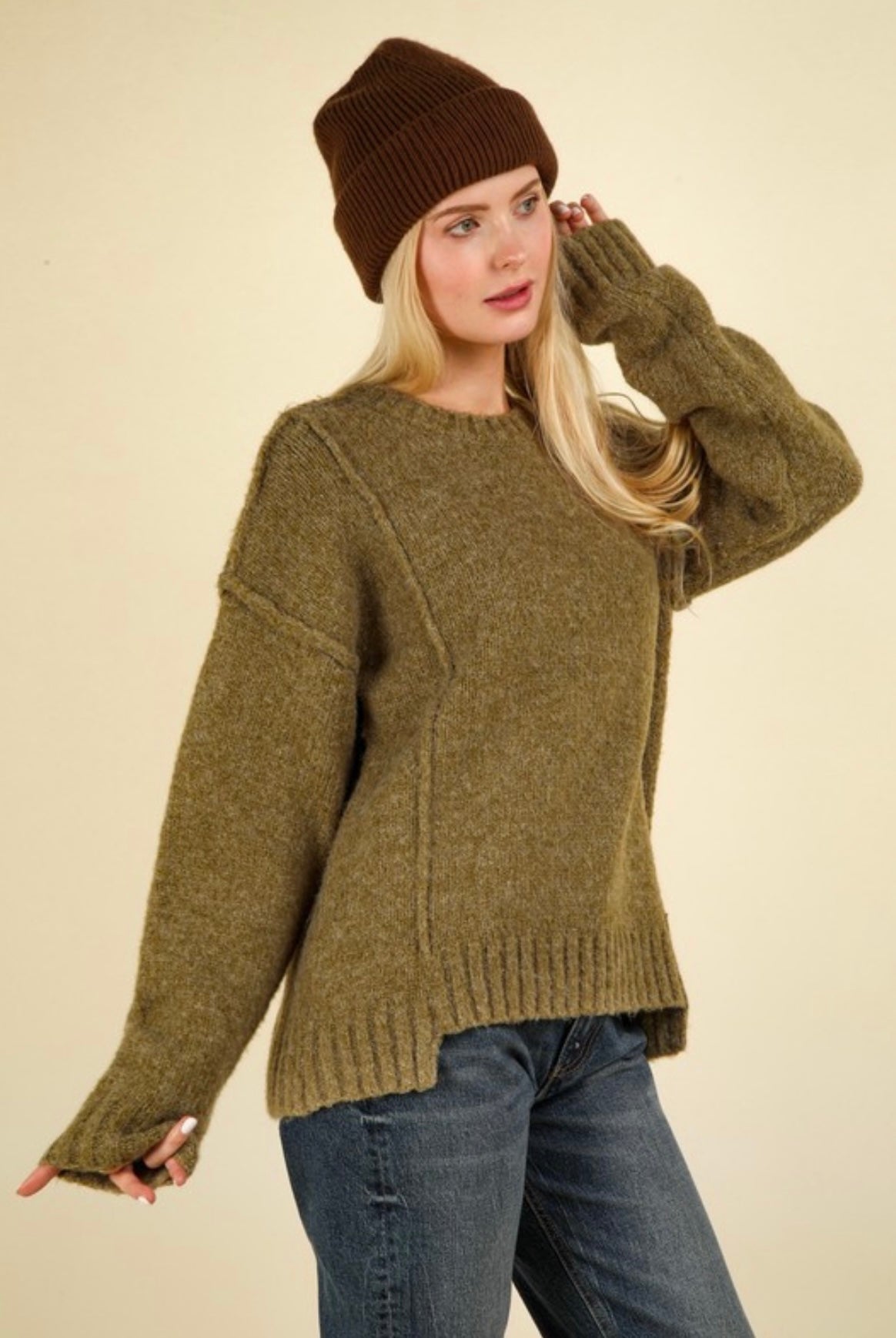 Olive Reverse Stitch Sweater