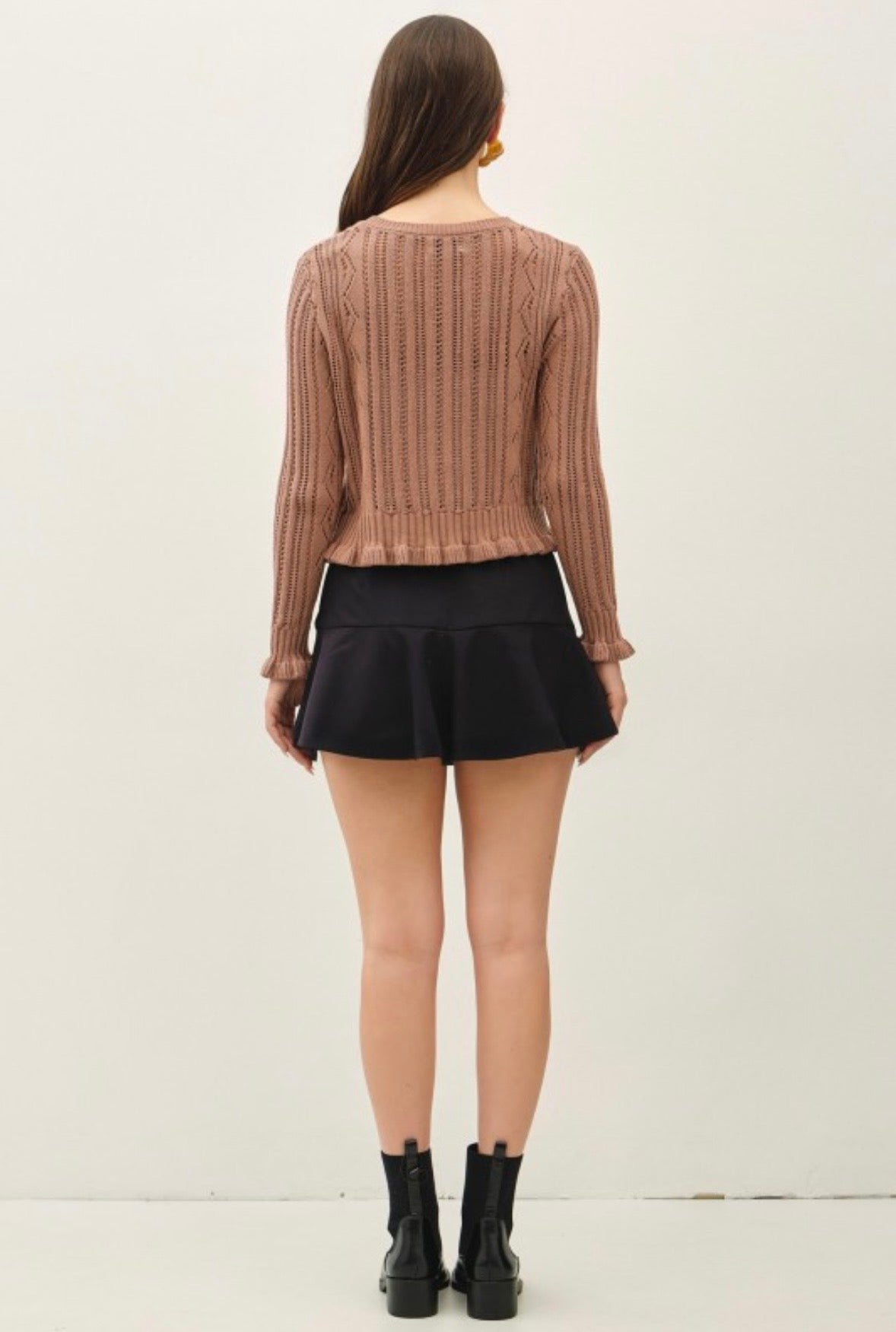Mocha Pointelle Crop Cardigan