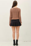 Mocha Pointelle Crop Cardigan