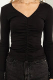 Black V-Neck Ruched Top