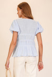 Light Blue Smocked Peplum Top