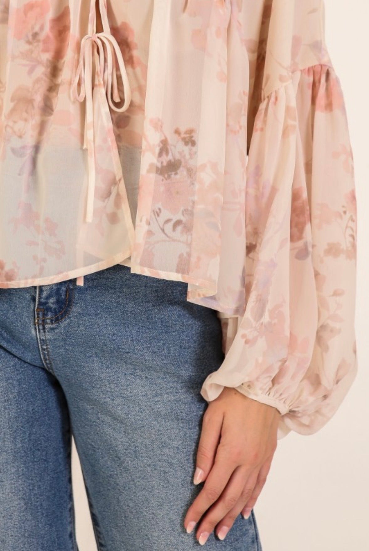 Cream Floral Peplum Top