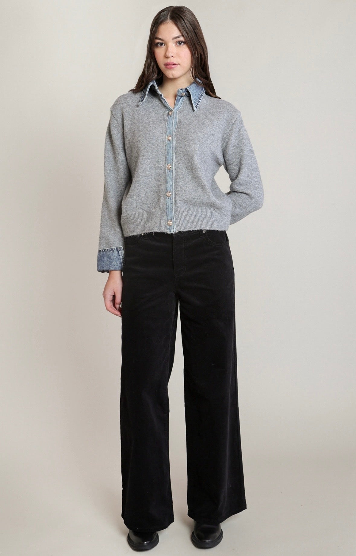 Grey Denim Cardigan